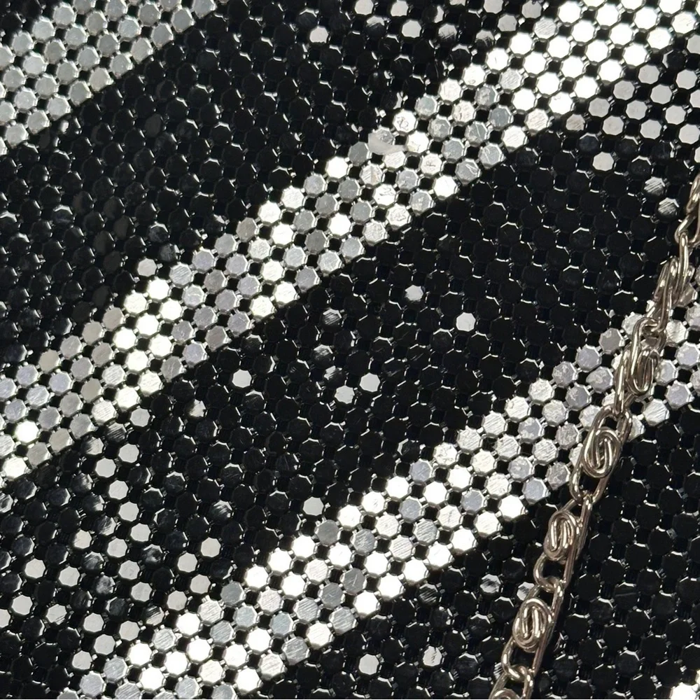 Kate Landry Vintage style Black & Silver Striped  chainmail purse, Chain Strap